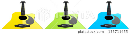 Set of electric acoustic guitar isolated on white transparent background. 133711455