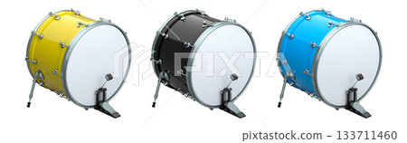 Set of drums with pedal on white background. 3d render of musical instrument 133711460