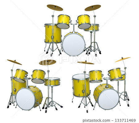 Set of realistic drums with metal cymbals or drumset on white background Set of realistic drums with metal cymbals or drumset on white background 133711469