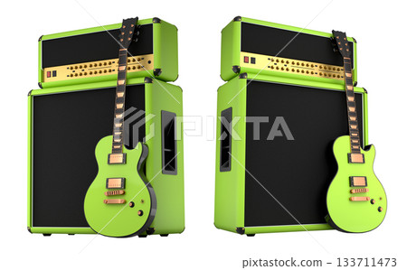 Set of amplifier with acoustic guitar isolated on white background. Set of amplifier with acoustic guitar isolated on white background. 133711473