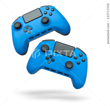 Wireless gaming controllers flying in air isolated on white background, symbolizing gaming technology concept 133711550