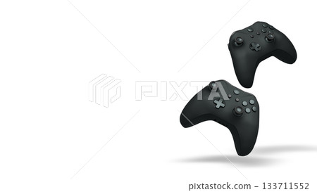 Wireless gaming controllers flying in air isolated on white background, symbolizing gaming technology concept 133711552