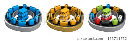 Set of Airport luggage conveyor belt or baggage claim area with suitcases on white. Set of Airport luggage conveyor belt or baggage claim area with suitcases on white. 133711752