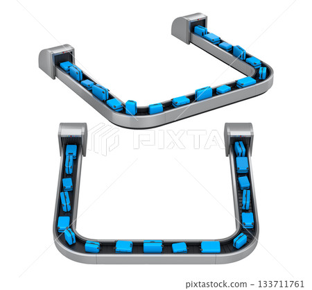 Set of Airport luggage conveyor belt or baggage claim area with suitcases on white. Set of Airport luggage conveyor belt or baggage claim area with suitcases on white. 133711761