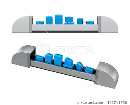 Set of Airport luggage conveyor belt or baggage claim area with suitcases on white. Set of Airport luggage conveyor belt or baggage claim area with suitcases on white. 133711766