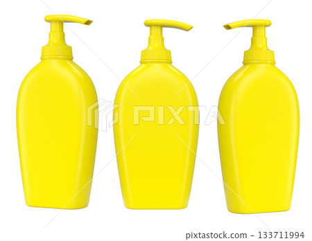 Set of sunscreens bottle or sunblock cream tube on white background. 133711994