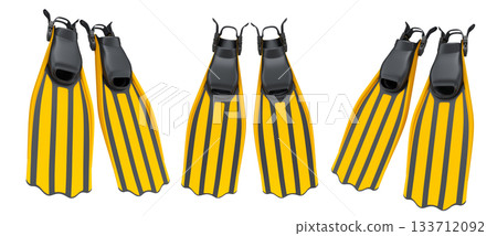Set of diving flippers for summer holidays and snorkeling on white background. 133712092