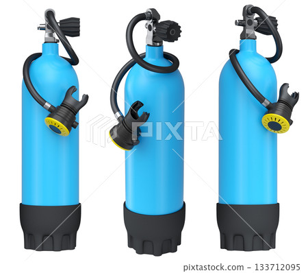 Set of diving tank full oxygen for snorkeling on white background. Set of diving tank full oxygen for snorkeling on white background. 133712095