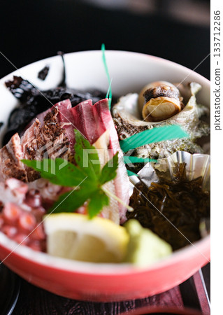 Product photography of a seafood bowl with fresh seafood 133712286