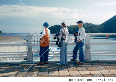 三個家長帶著孩子在海灘漫步的場景 三個家長帶著孩子在海灘漫步的場景 133712535