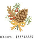 Pine cone with red berries 133712885