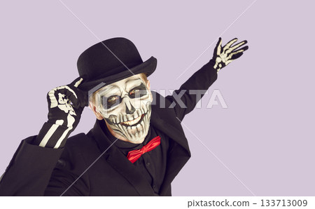 Skeleton man in studio isolated on lilac background 133713009