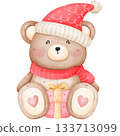 a teddy bear with a pink scarf 133713099