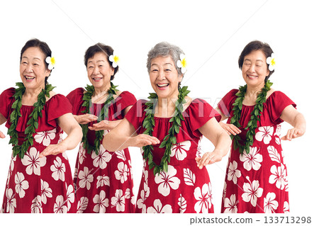 Senior women enjoying hula dancing 133713298