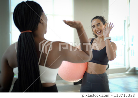 Healthy sportswomen practicing yoga exercise. Healthy sportswomen practicing yoga exercise. 133713358