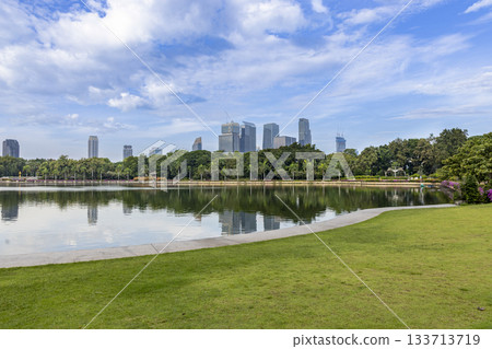 Benjakitti Park and skyscrapers in Bangkok, Thailand 133713719