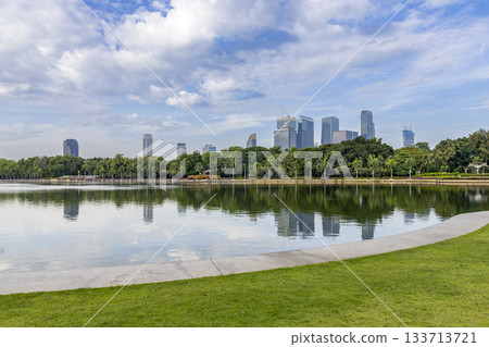 Benjakitti Park and skyscrapers in Bangkok, Thailand 133713721