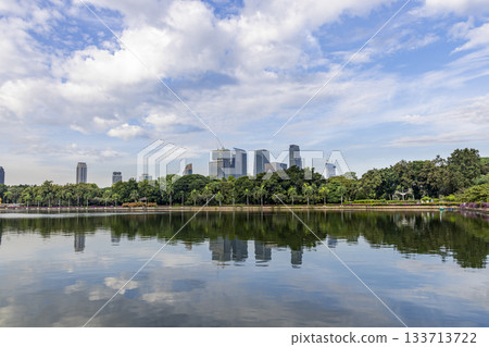 Benjakitti Park and skyscrapers in Bangkok, Thailand 133713722