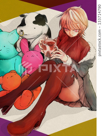 stuffed toys and hot cocoa stuffed toys and hot cocoa 133714790