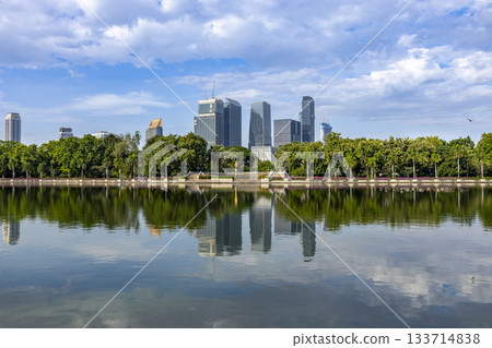 Benjakitti Park and skyscrapers in Bangkok, Thailand 133714838
