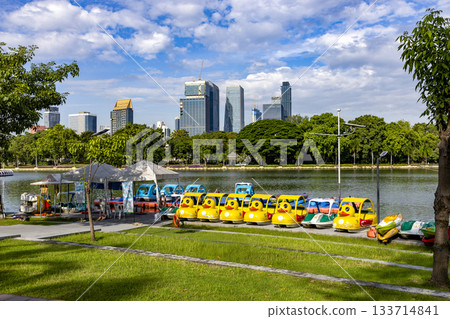 Benjakitti Park and skyscrapers in Bangkok, Thailand 133714841