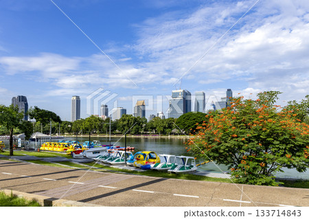 Benjakitti Park and skyscrapers in Bangkok, Thailand 133714843