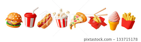 Colorful Fast Food Icons Collection on White 133715178