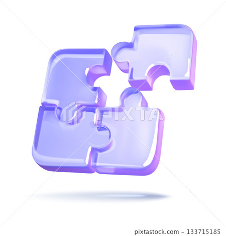 Floating Purple Puzzle Pieces on White Background 133715185
