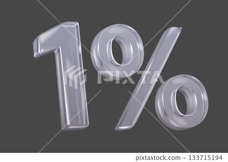 Transparent 3D Glass One Percent Symbol on Dark Background 133715194