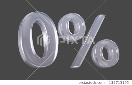 Transparent glass number zero with percent symbol Transparent glass number zero with percent symbol 133715195