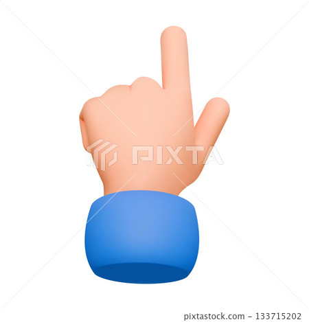 3D cartoon hand with blue sleeve making gesture 133715202
