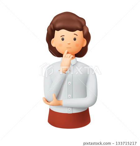 Thoughtful Cartoon Character in Simplistic Style 133715217