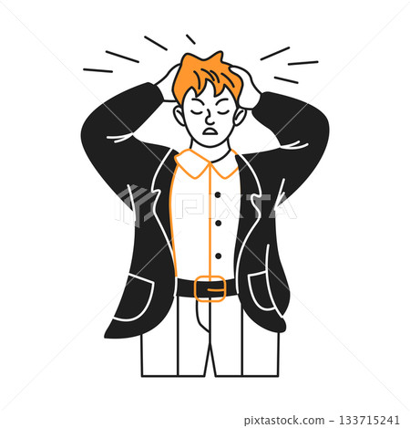 Frustrated Cartoon Character Holding Head in Hands Frustrated Cartoon Character Holding Head in Hands 133715241