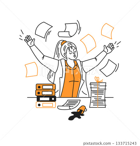 Cartoon Businesswoman Overwhelmed with Paperwork Cartoon Businesswoman Overwhelmed with Paperwork 133715243