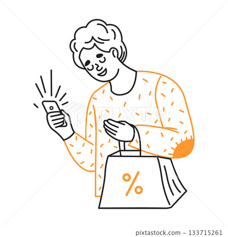 Person Checking Phone and Holding Shopping Bag 133715261