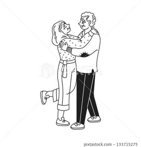 Happy Couple Embracing in Simple Line Art Happy Couple Embracing in Simple Line Art 133715275