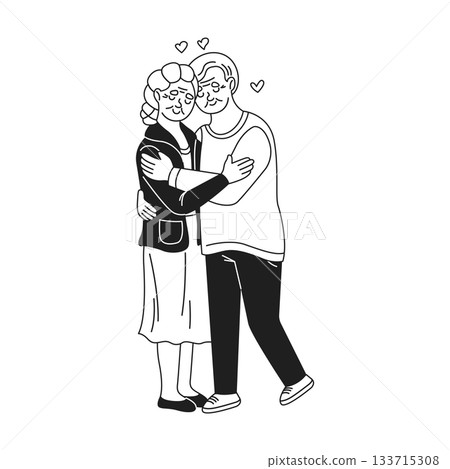 Illustration of Elderly Couple Embracing 133715308