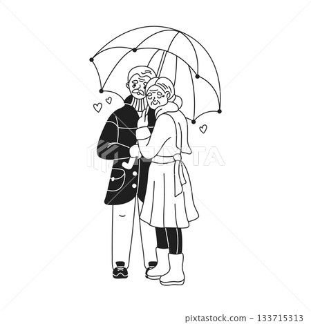 Elderly Couple Sharing an Umbrella 133715313