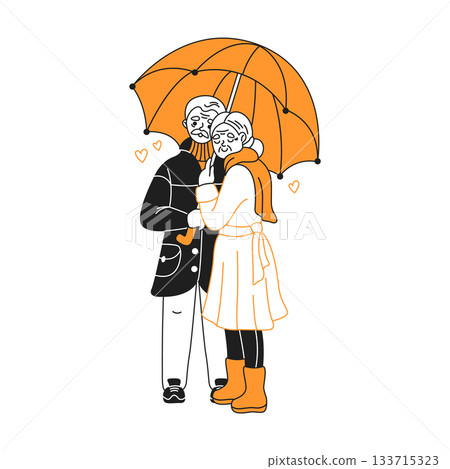 Elderly Couple Under an Orange Umbrella 133715323
