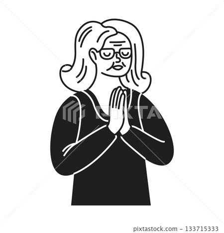 Woman with Folded Hands in Contemplation 133715333