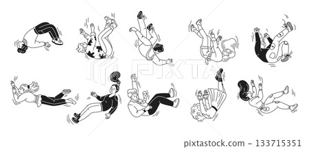 Monochrome Illustrations of Falling People Monochrome Illustrations of Falling People 133715351