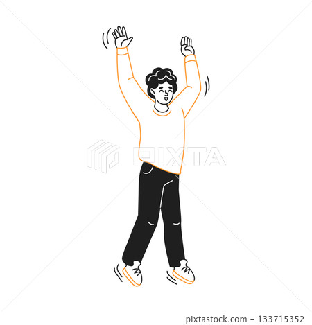 Happy cartoon character with arms raised Happy cartoon character with arms raised 133715352