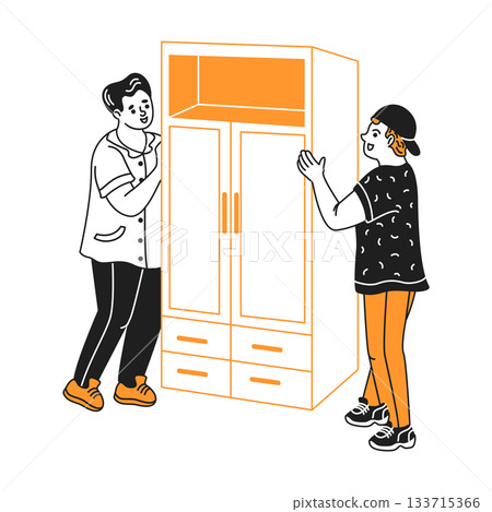 Two People Moving a Large Wardrobe Two People Moving a Large Wardrobe 133715366