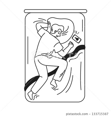 Person Sleeping with Phone in Bed Illustration Person Sleeping with Phone in Bed Illustration 133715387