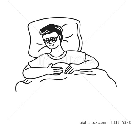 Person Resting in Bed with Sleeping Mask Person Resting in Bed with Sleeping Mask 133715388