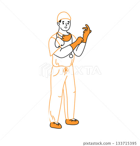 Illustration of Medical Professional Preparing for Surgery Illustration of Medical Professional Preparing for Surgery 133715395