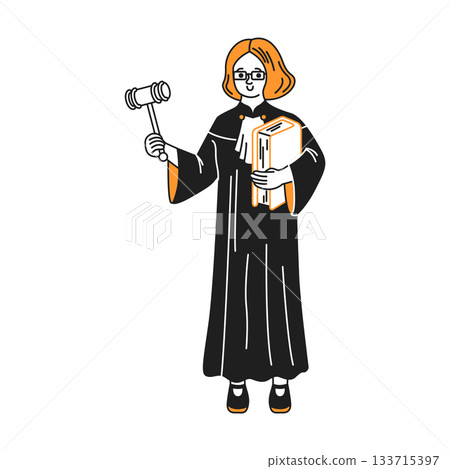 Illustration of a Judge Holding Gavel and Files 133715397