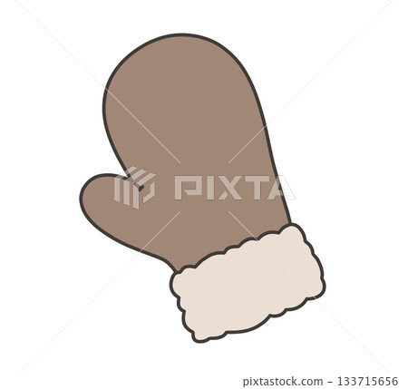 Illustration of brown mitten-type gloves 133715656