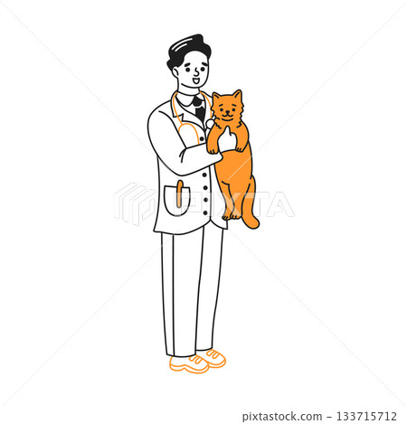 Illustration of Male Veterinarian Holding Cat 133715712