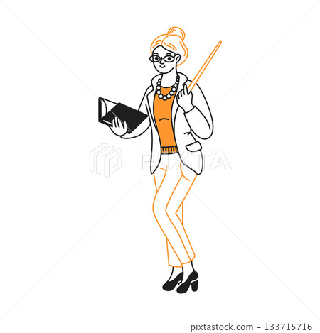 Female Teacher with Book and Pointer 133715716